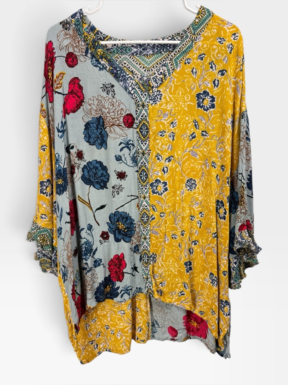 Coldwater Creek Size XL Mixed Media Boho Tunic Bell Sleeve Top Festival Artsy
